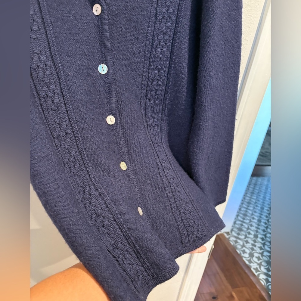 Karen Scott Australian Wool Waist Length Navy Blue Cardigan Women’s Size Pet L - Picture 11 of 13